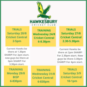 Hawks Trials and Training Schedule